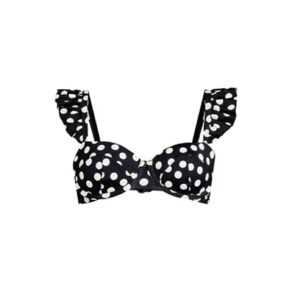 Land's End Plus Size Balconnette bikini wire black egret polkadot ruffle 14 DD - Picture 2 of 6